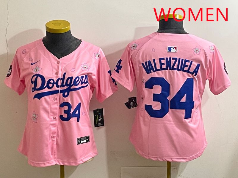 Women Los Angeles Dodgers #34 Valenzuela Pink Sakura Edition 2025 Nike MLB Jersey style 33